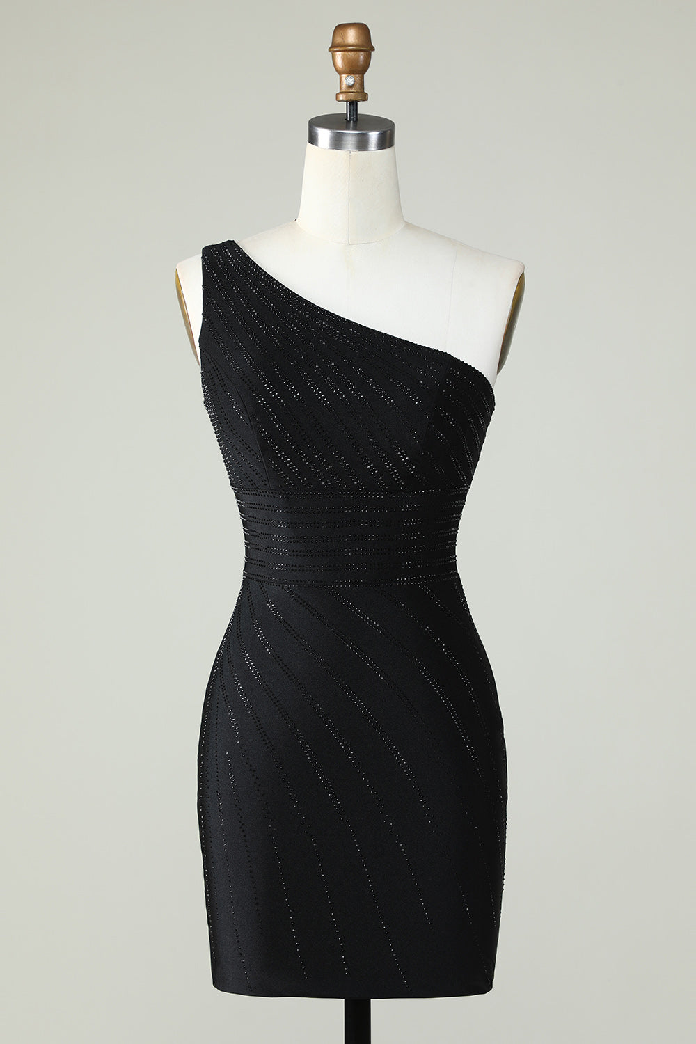 Sheath One Shoulder Black Short Homecoming Dress with Beading