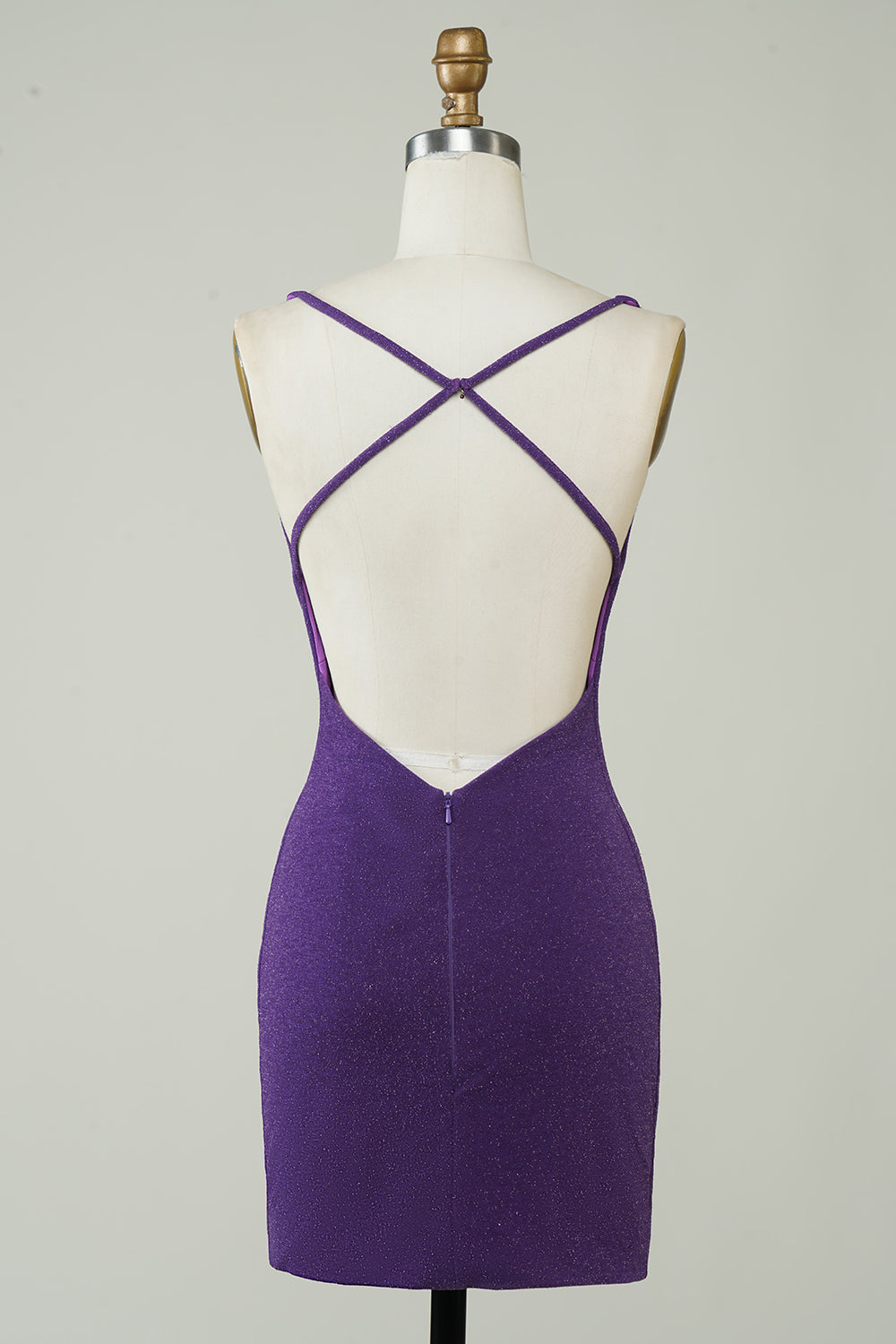 Stylish Deep V Neck Purple Short Homecoming Dress with Criss Cross Back