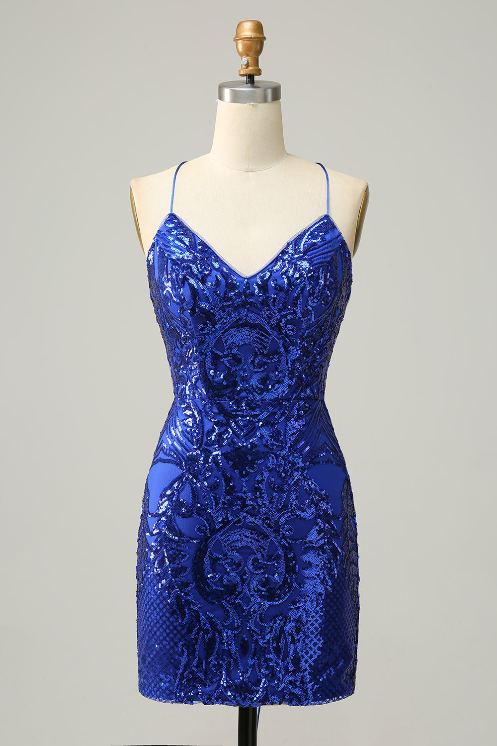 Sheath Spaghetti Straps Royal Blue Sequins Short Homecoming Dress