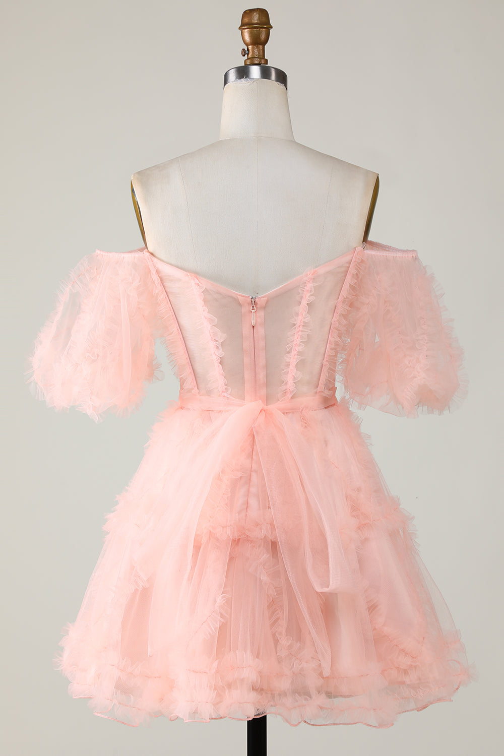 Cute A line Blush Tulle Off The Shoulder Short Homecoming Dress