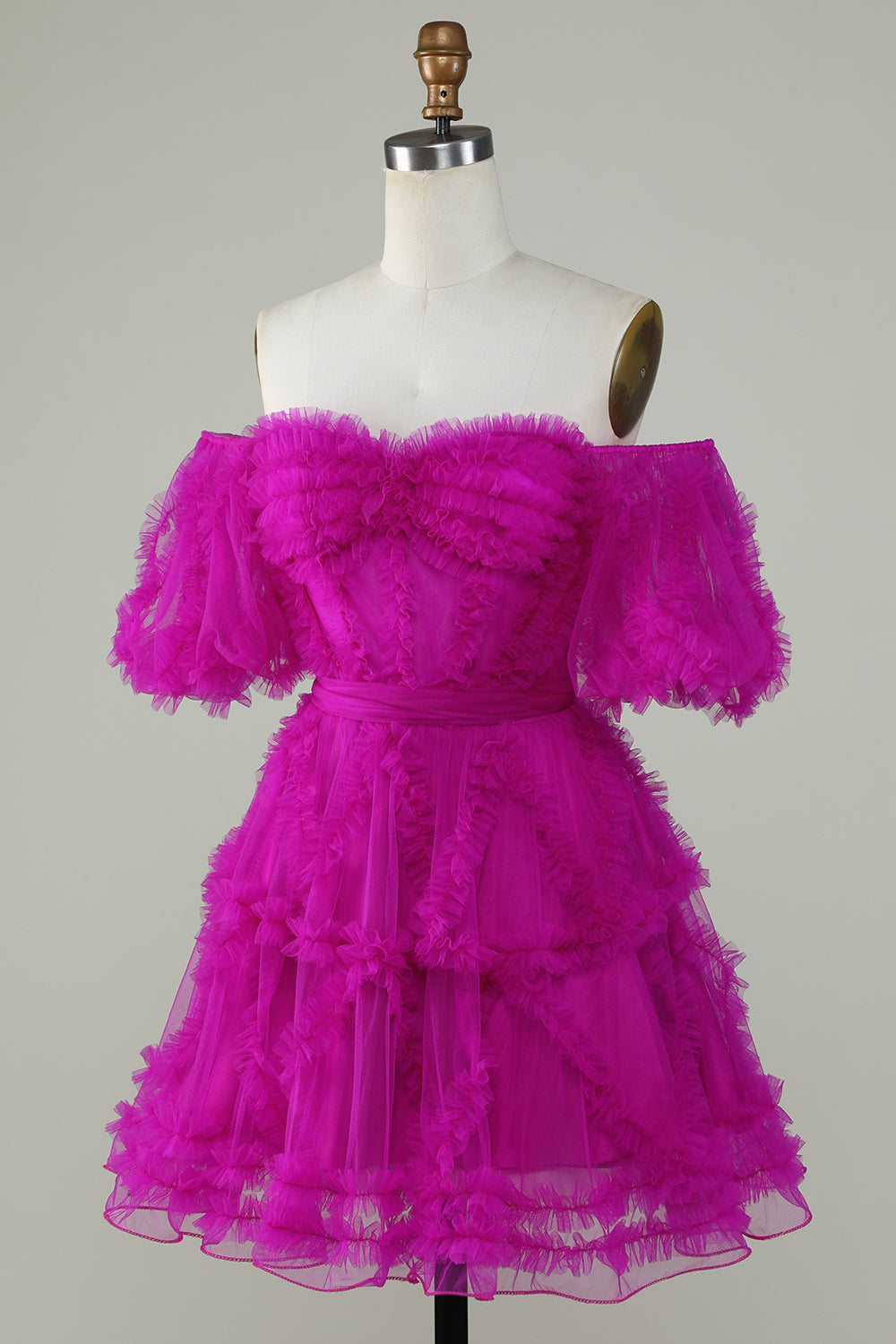 Hot Pink Off the Shoulder Tulle Homecoming Dress