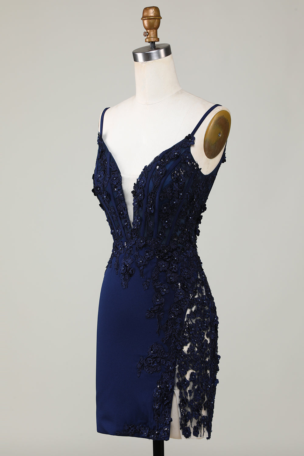 Sparkly Navy Corset Tight Short Homecoming Dress with Lace