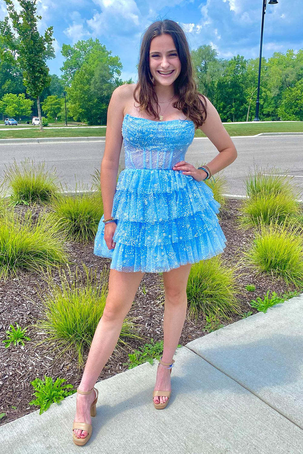 Willow | A Line Strapless Tiered Homecoming Dress