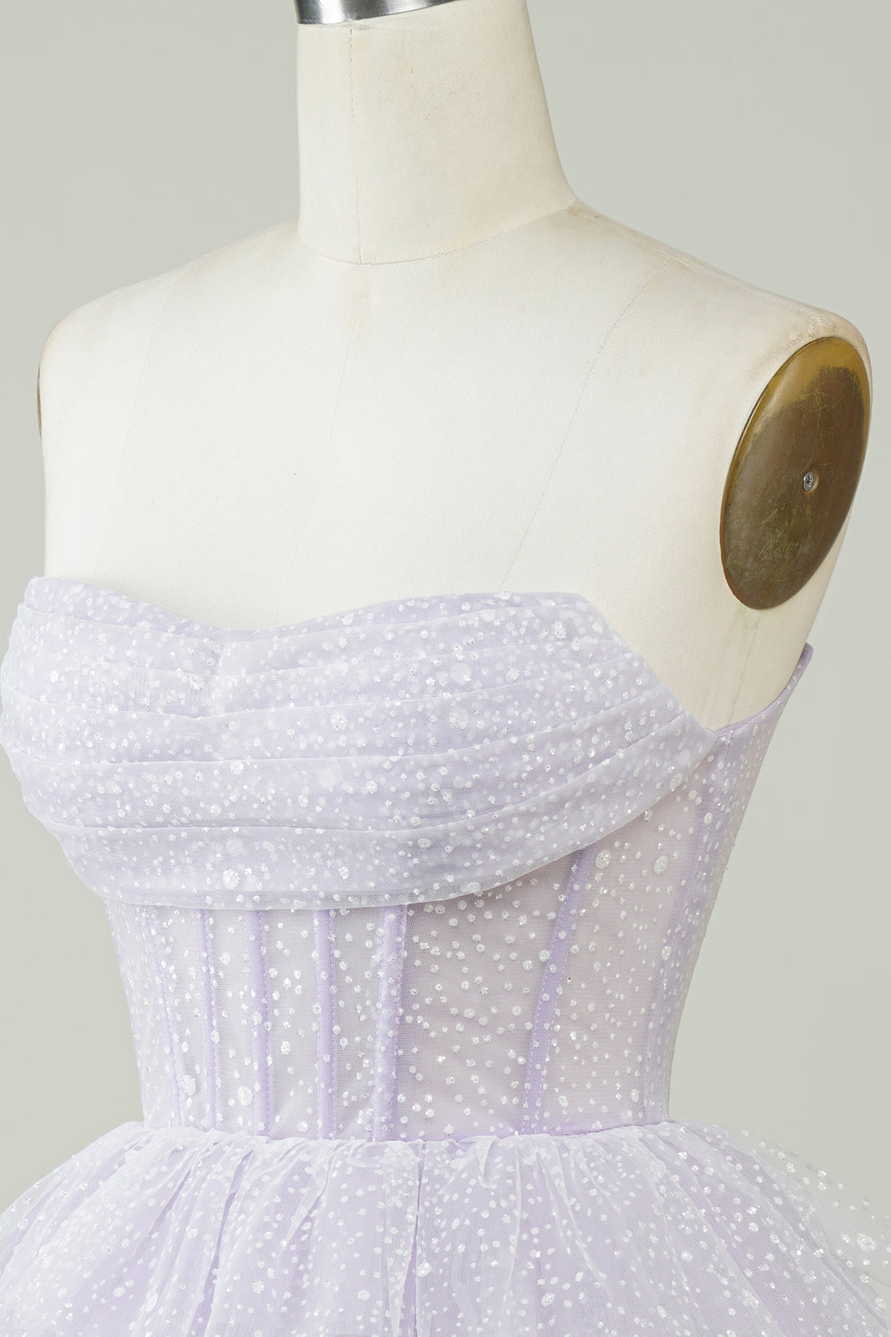 Sparkly Light Purple Strapless Corset Polka Dots Tiered Cute Homecoing Dress