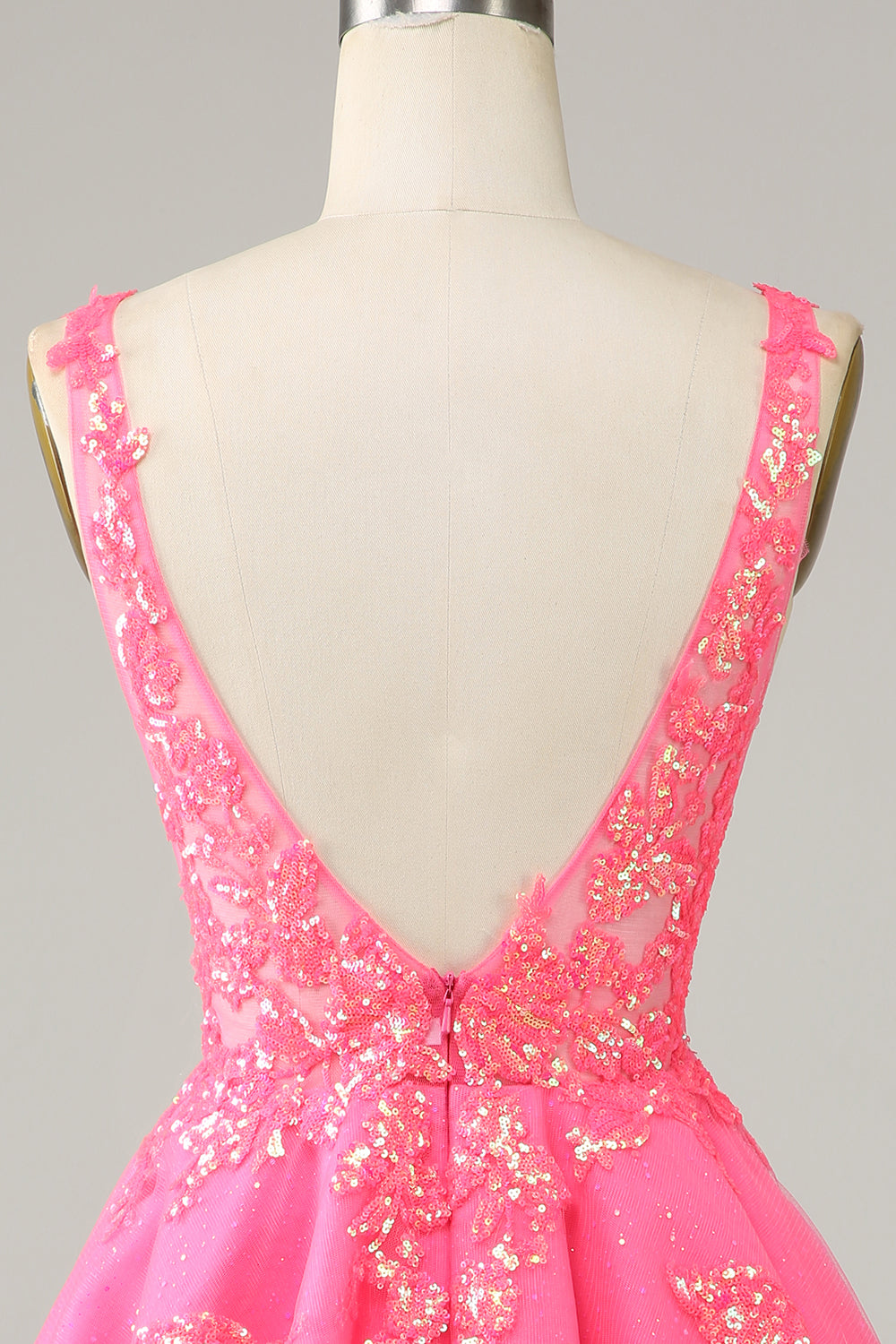 Fuchsia Sequined V Neck Backless Short Homecoming Dress