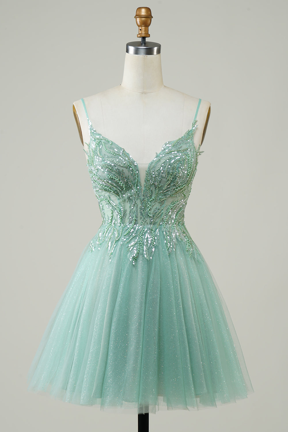 Green A Line Cute Homecoming Dress with Beaded