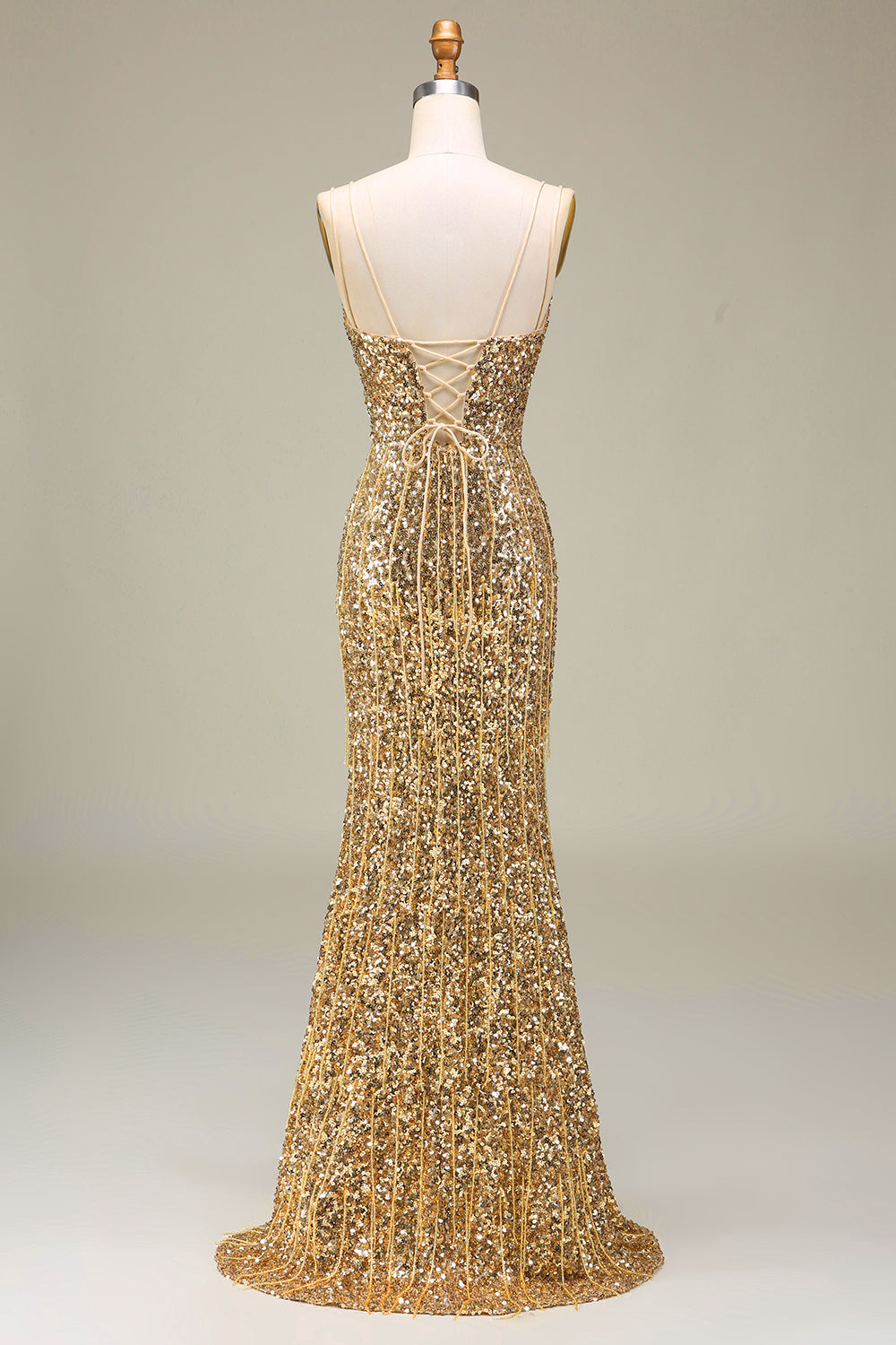 Sparkly Mermaid Golden Long Prom Dress with Slit