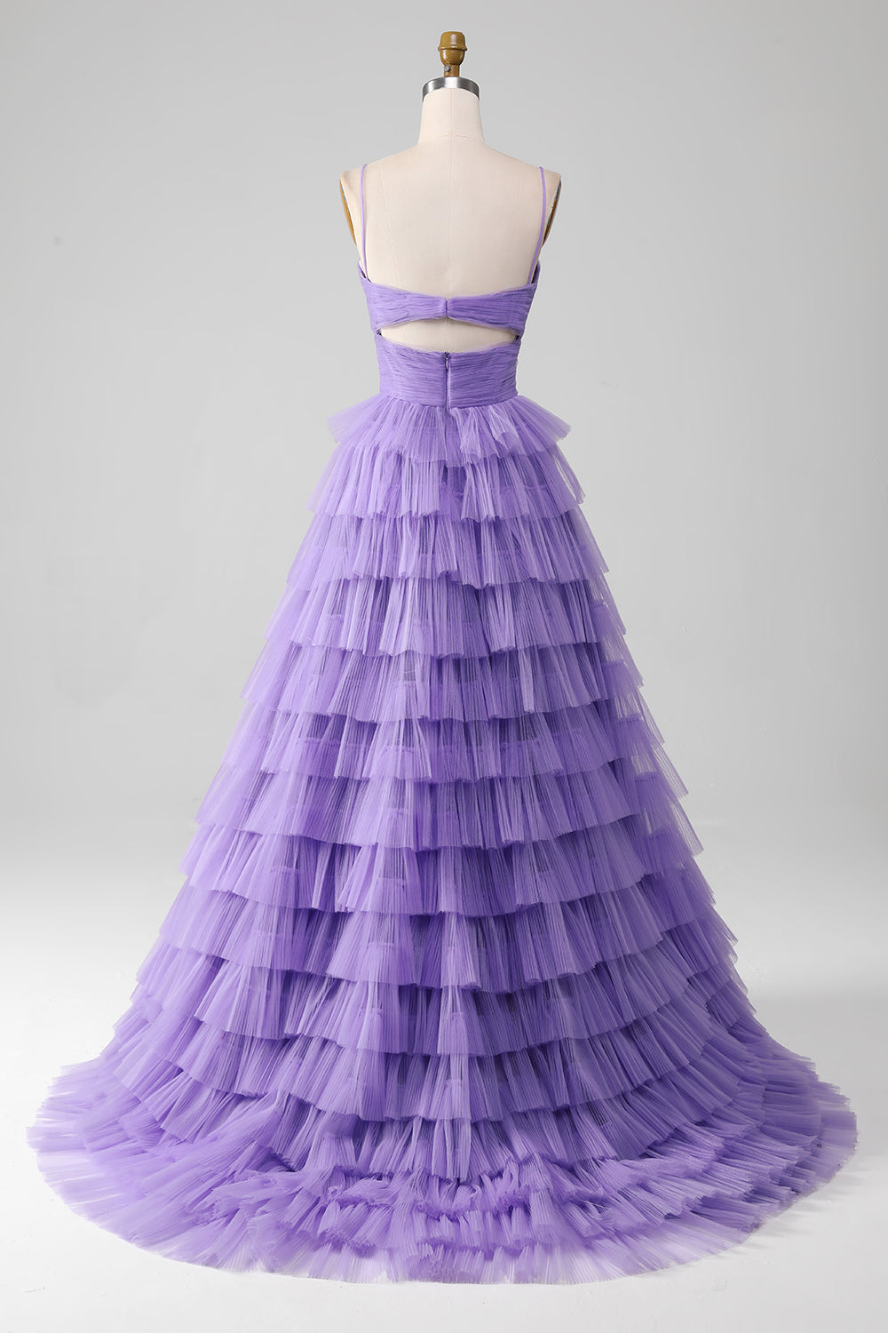 Purple Tulle A-Line Tiered Long Prom Dress with Slit