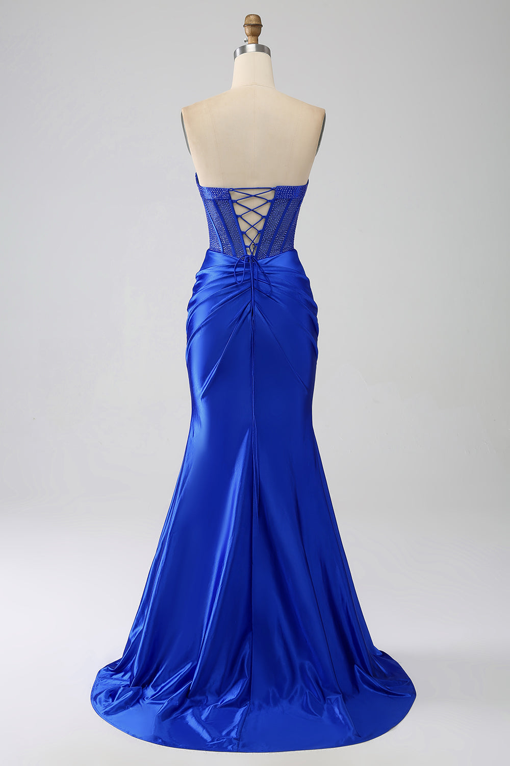 Mermaid Strapless Royal Blue Corset Prom Dress with Beading