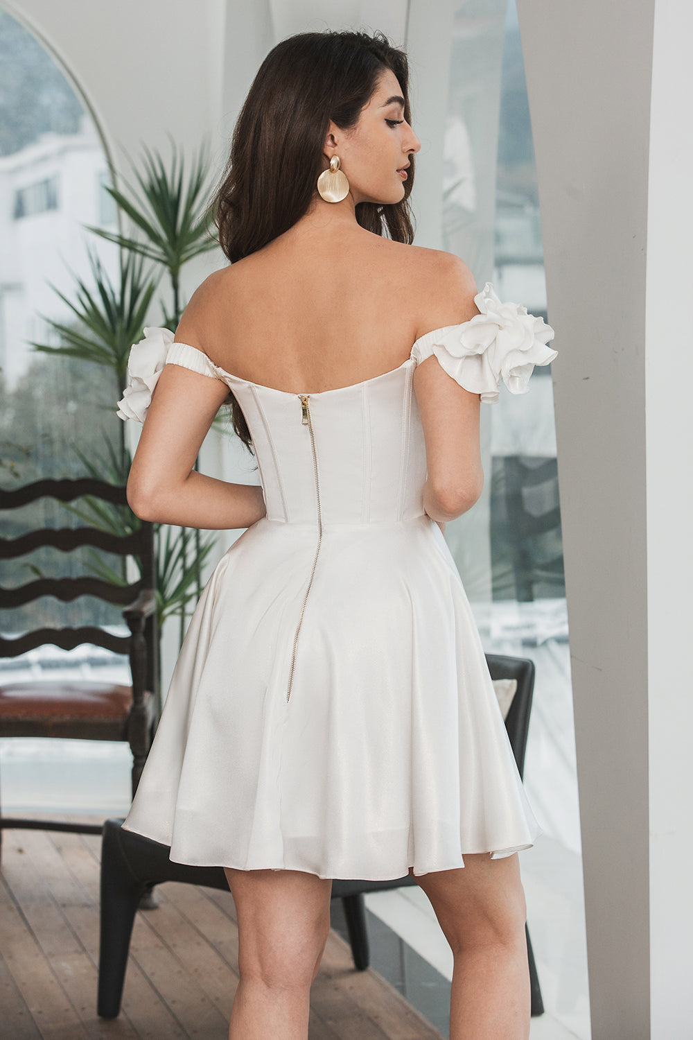 White A-Line Corset Short Simple Graduation Dress with Ruffles