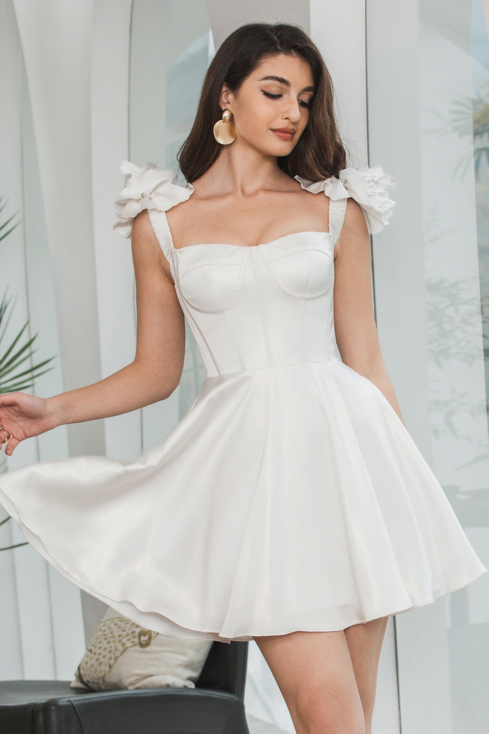 White A-Line Corset Short Simple Graduation Dress with Ruffles