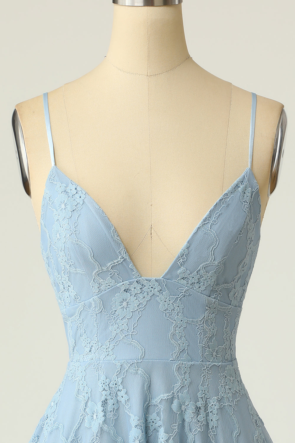 Spaghetti Straps Lace Blue Homecoming Dress