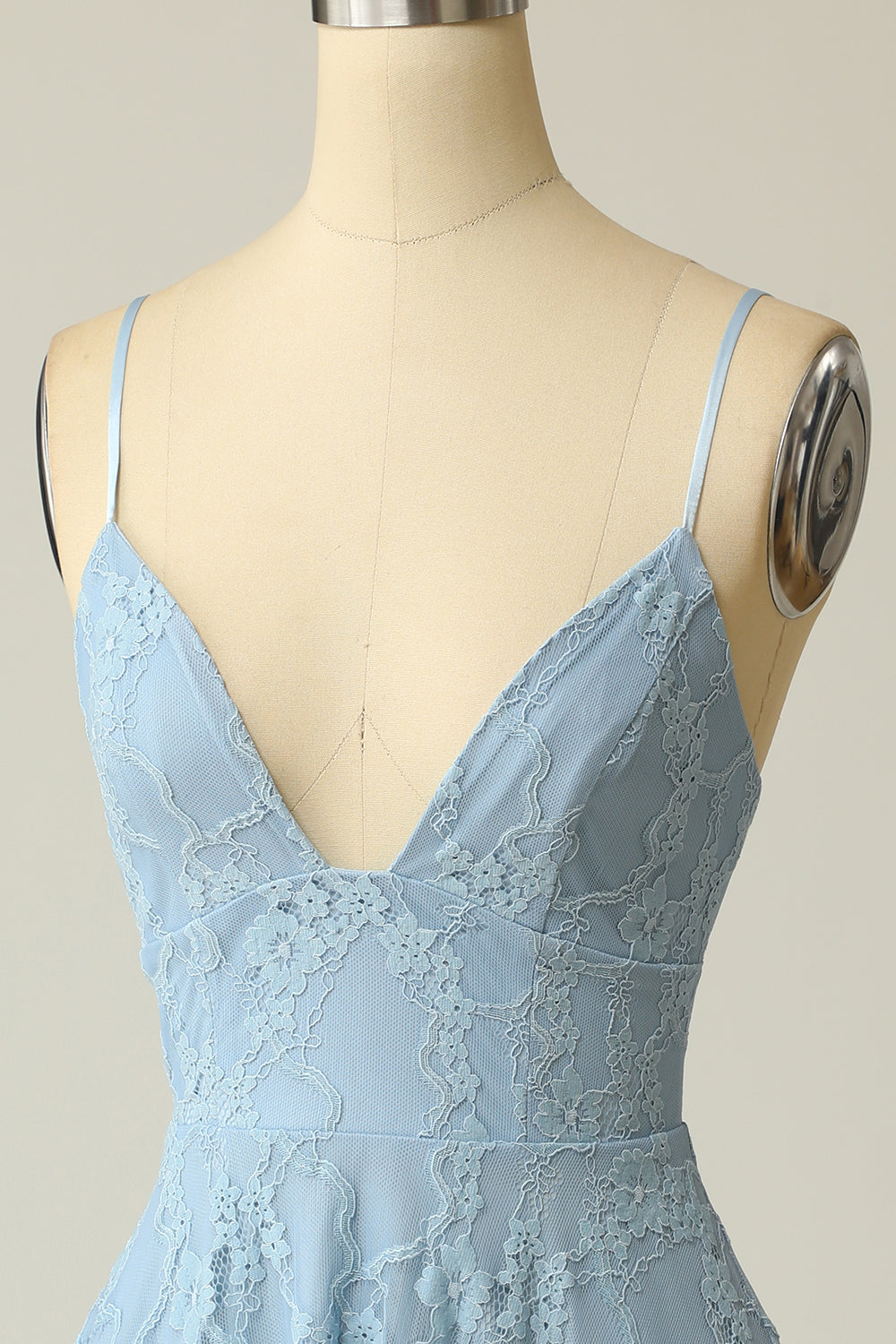 Spaghetti Straps Lace Blue Homecoming Dress