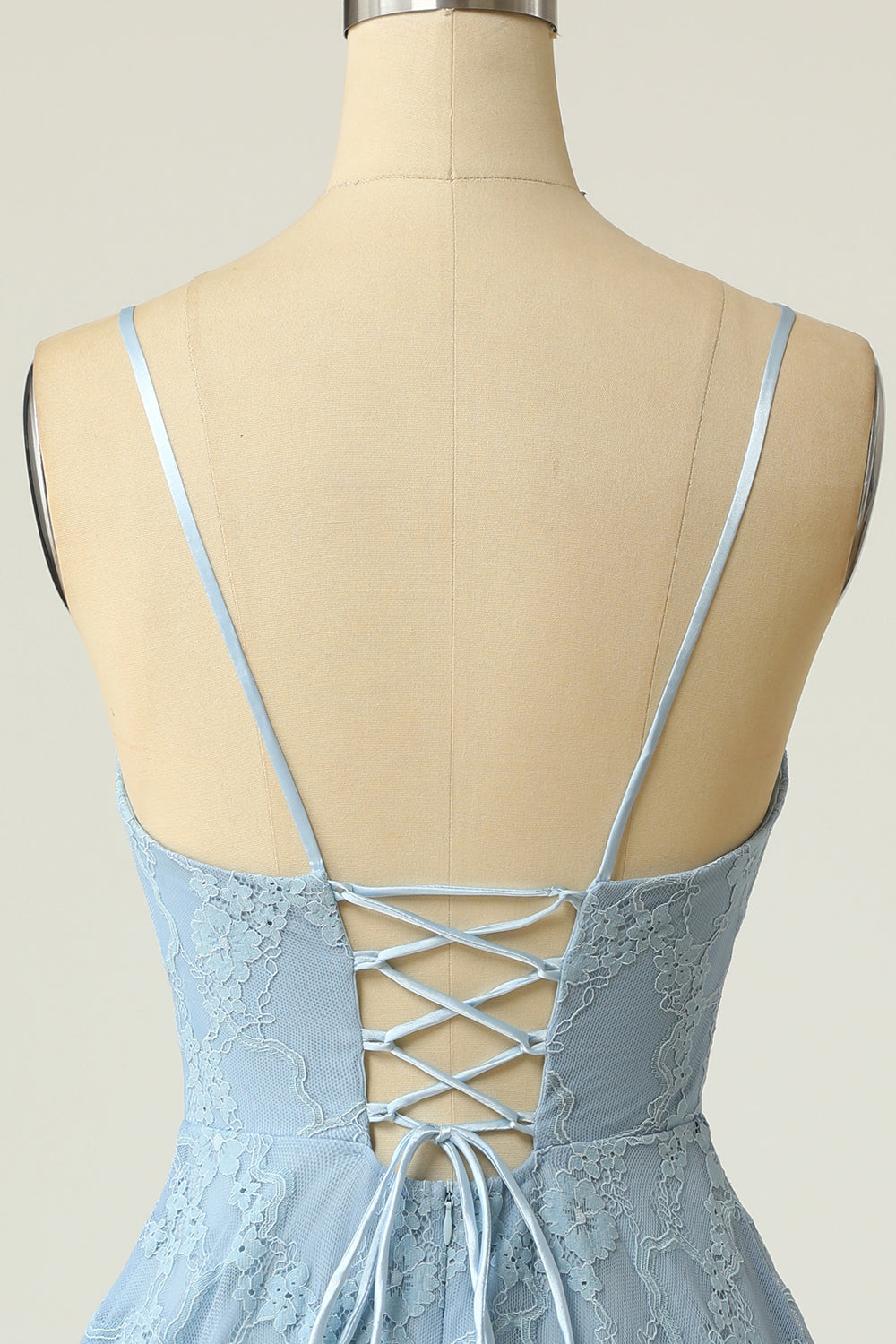 Spaghetti Straps Lace Blue Homecoming Dress