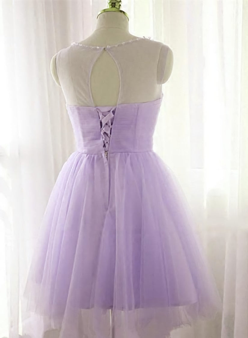 Adorable Light Purple Round Neckline Beaded Short Prom Dress, Cute Homecoming Dress