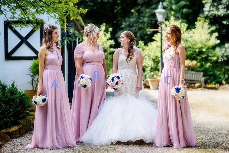 Exquisite Chiffon Floor-length multi-choice A-line Bridesmaid Dresses With Pleats BD042