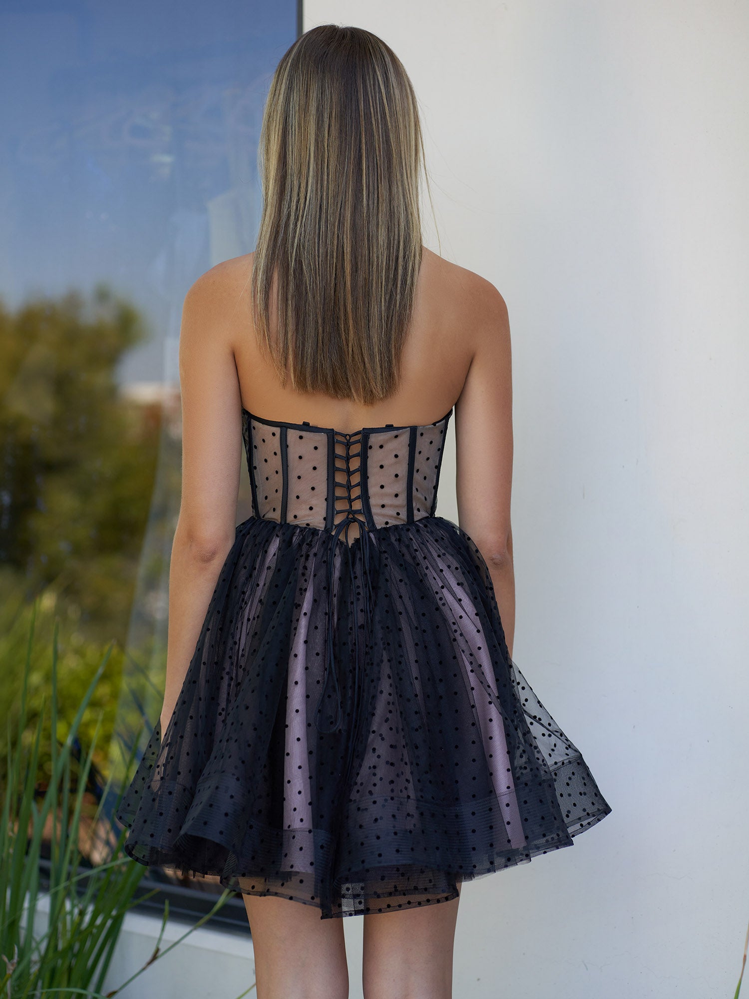 Eldona | A-Line Dotted Tulle Corset Short Homecoming Dress