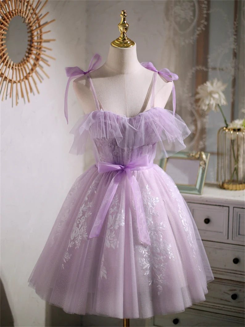 Cute Lavender Tulle Short Prom Dress, Lavender Homecoming Dress 2022