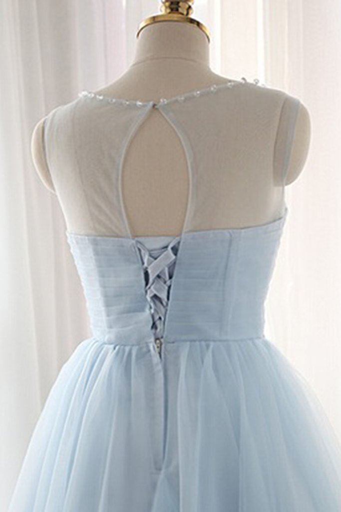 Cute Light Blue Homecoming Dress With Belt, Lovely Short Prom Dress