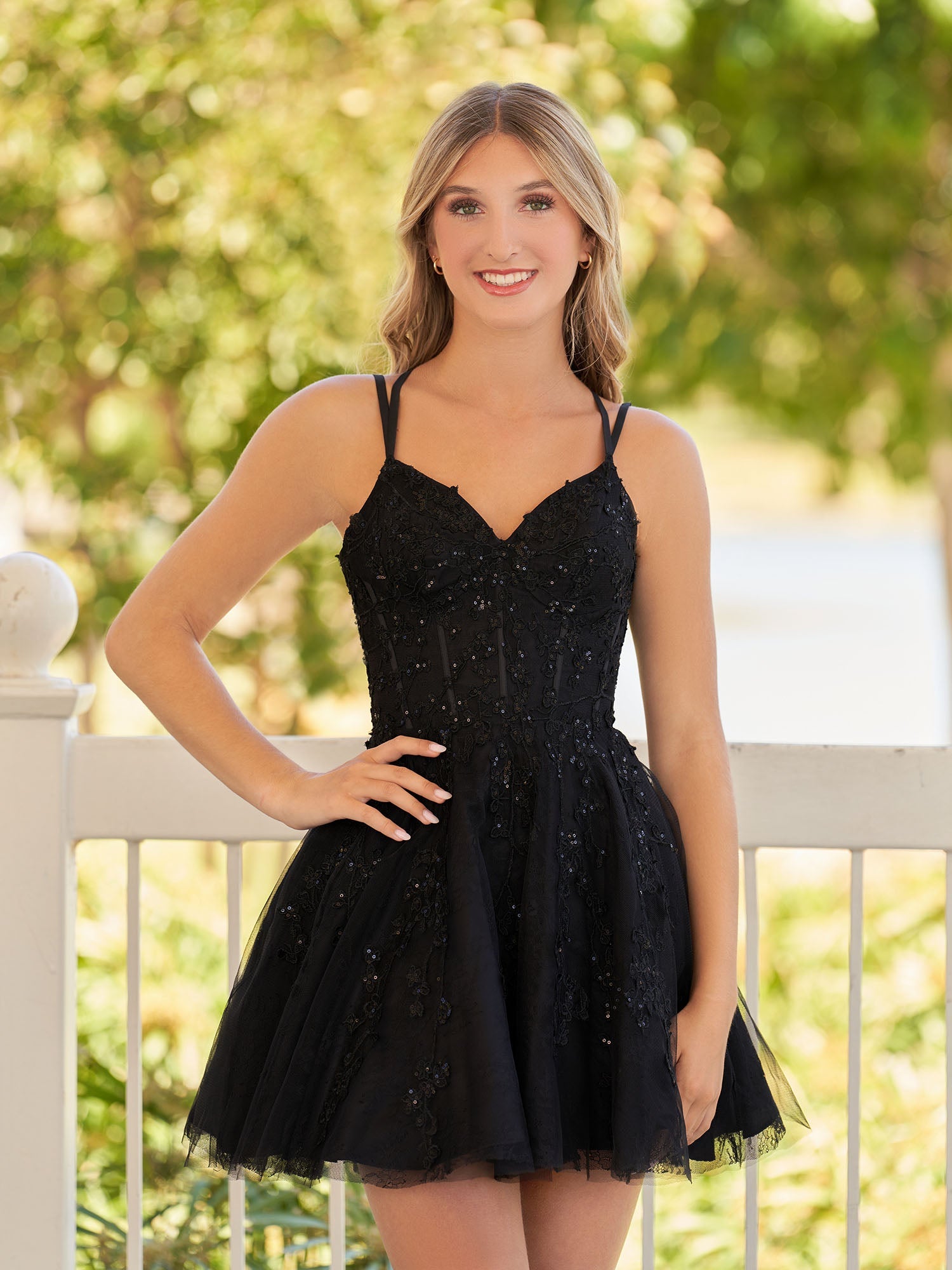 Elara | A-Line Lace Spaghetti-Straps Black short Homecoming Dress