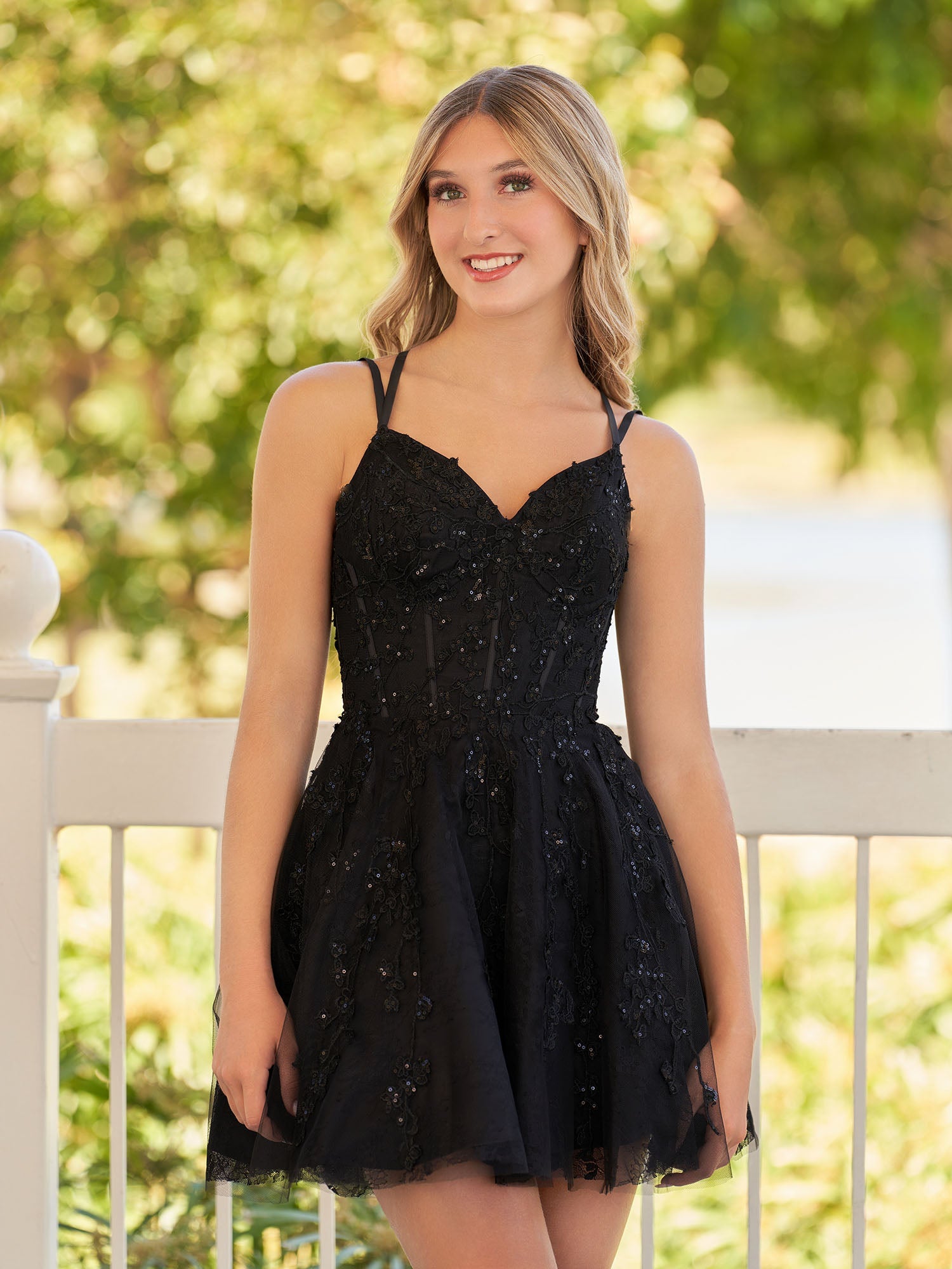 Elara | A-Line Lace Spaghetti-Straps Black short Homecoming Dress