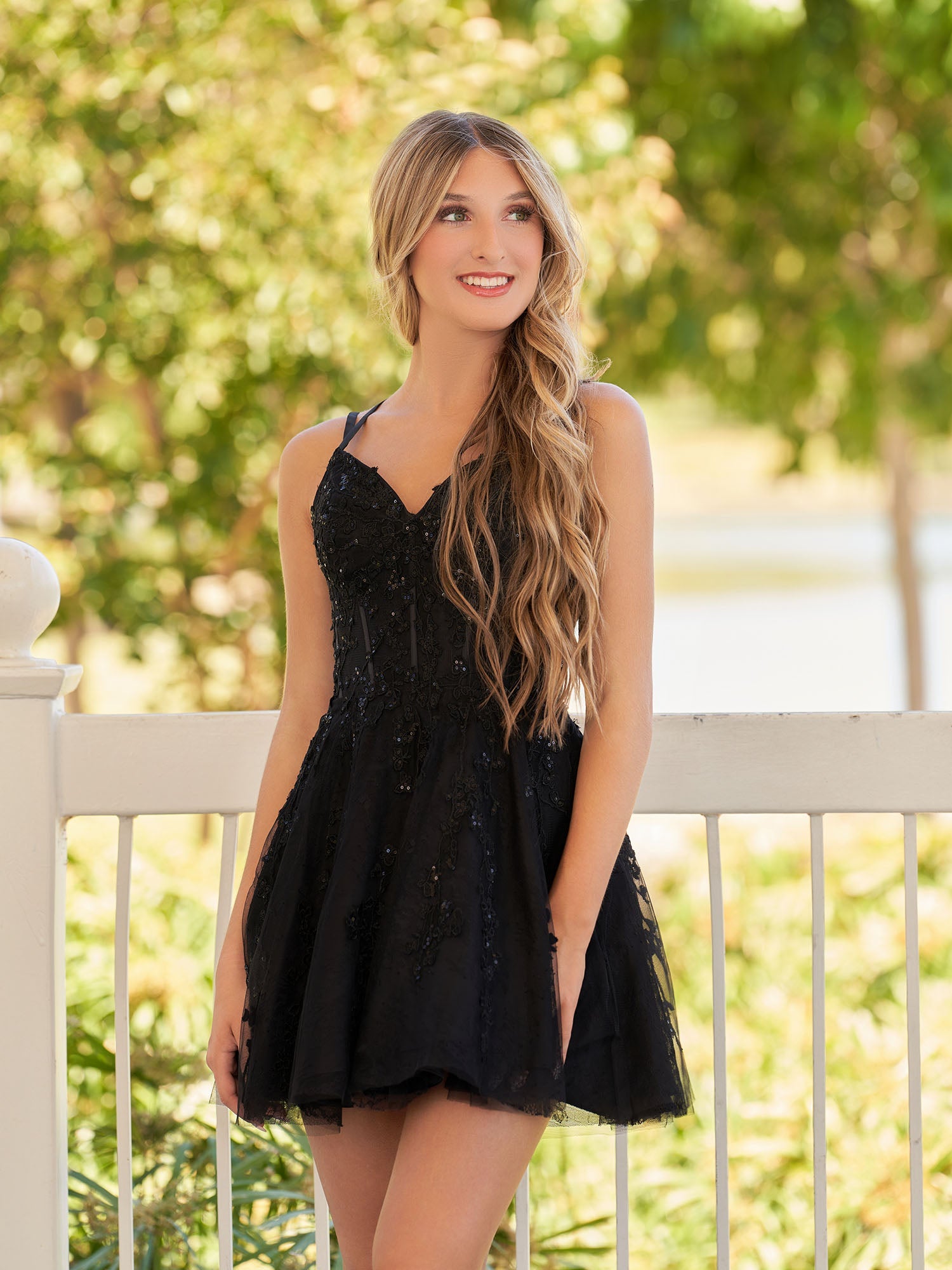 Elara | A-Line Lace Spaghetti-Straps Black short Homecoming Dress