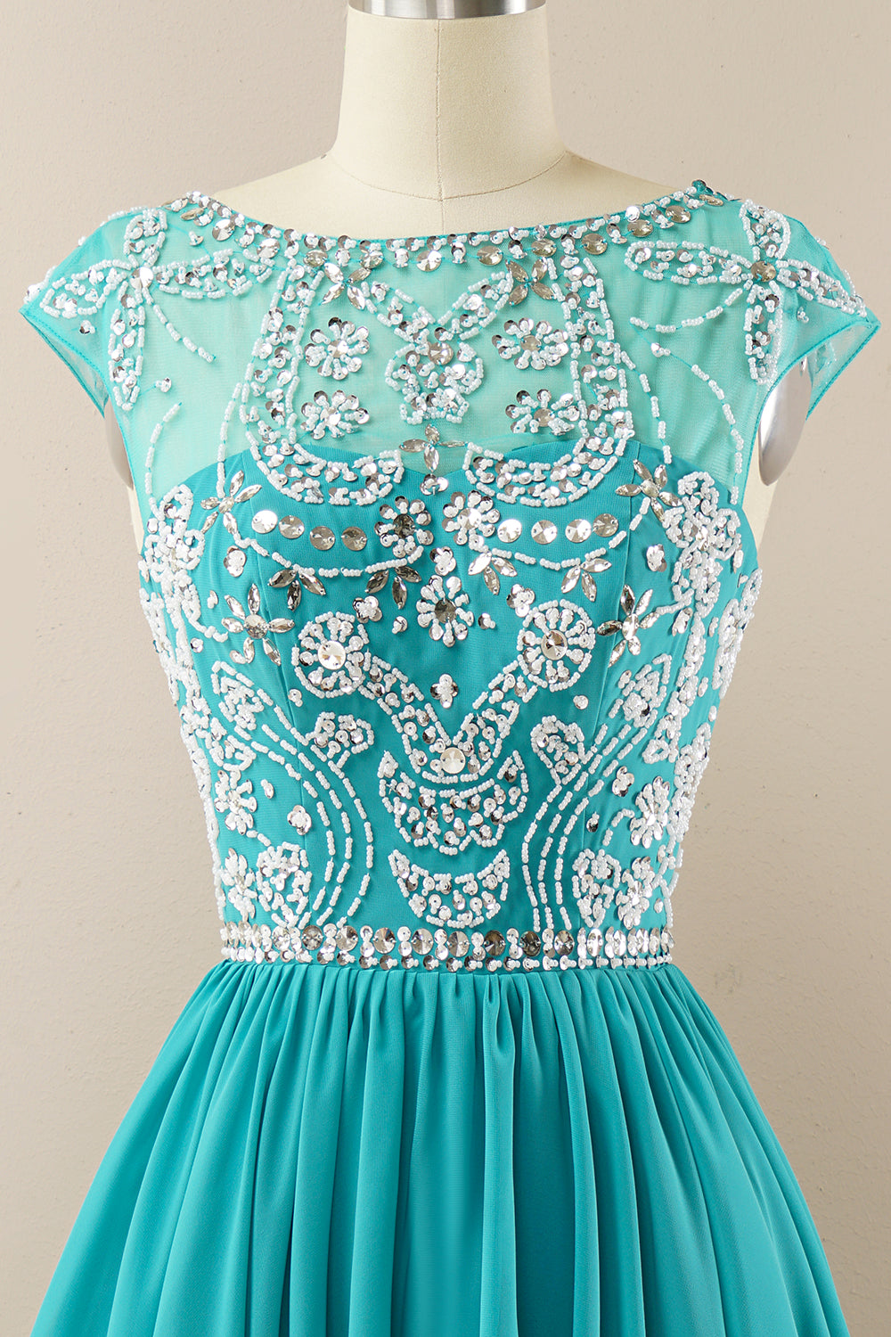 Turquoise Beaded Sleeveless Homecoming Dress