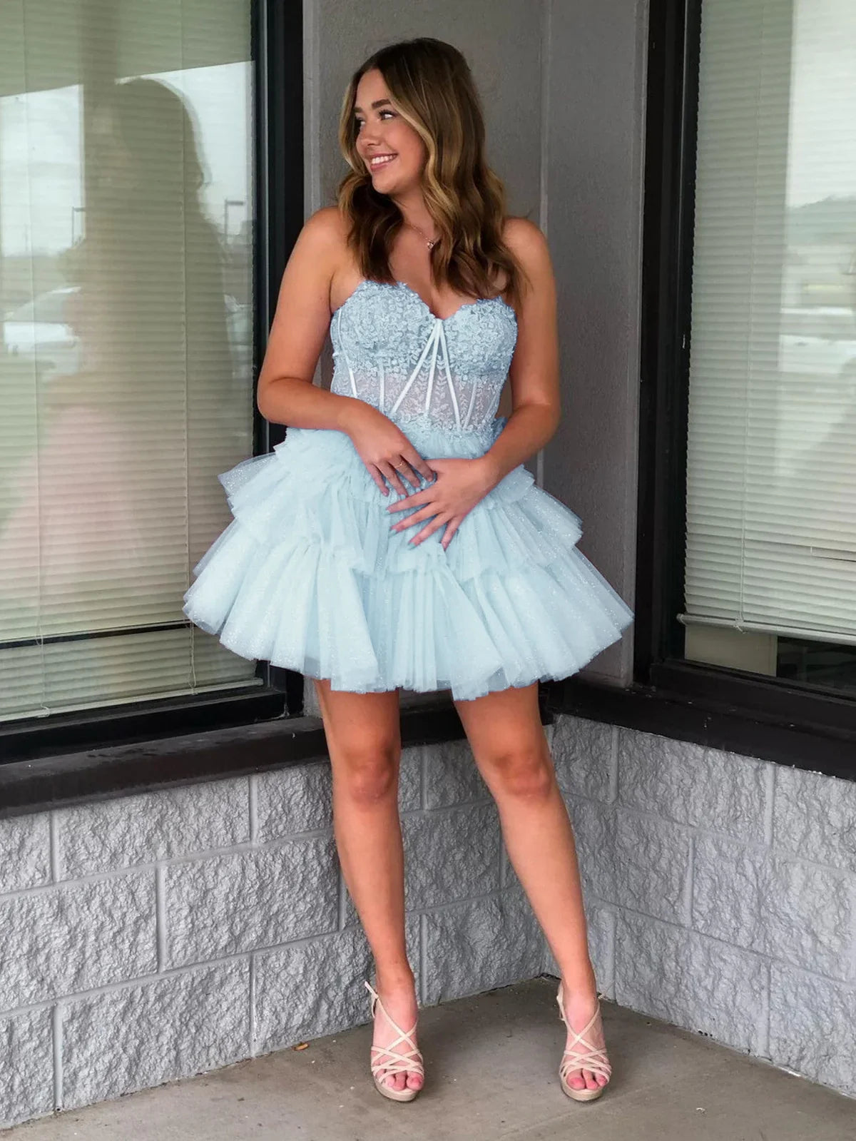 Ivy| A Line Sweetheart Homecoming Dress with Ruffles