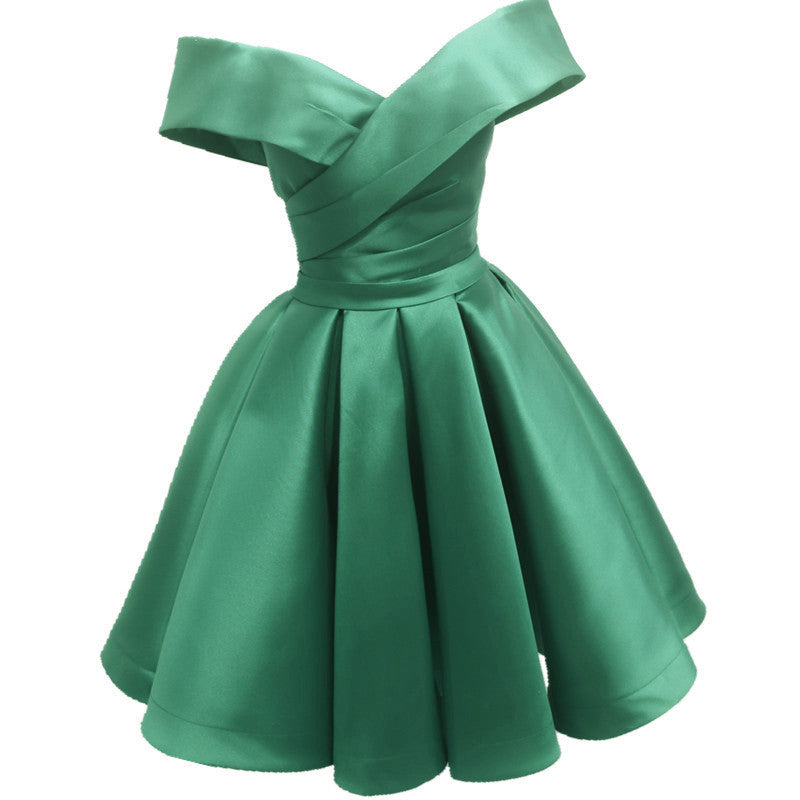 Green Satin Sweetheart Off Shoulder Satin Party Dress, Green Homecoming Dress Prom Dress