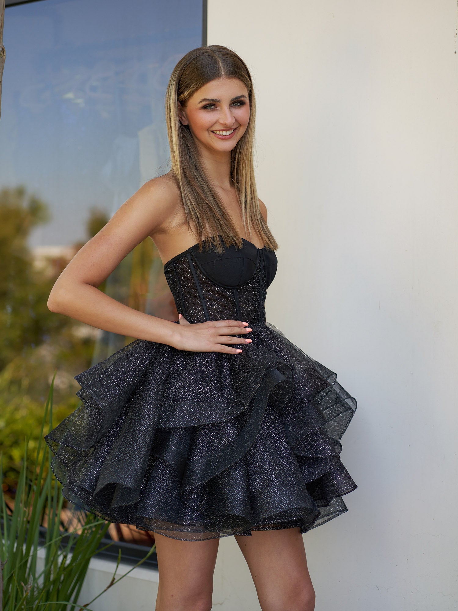 Ishea | A-Line Tulle Black Short Homecoming Dress with Ruffles