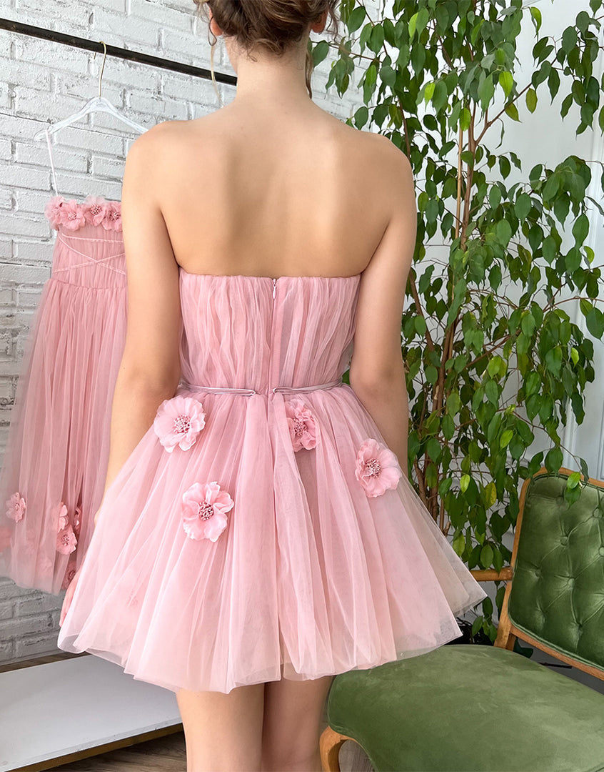 Iris |A-line Short Homecoming Dress with Handmade Flowers