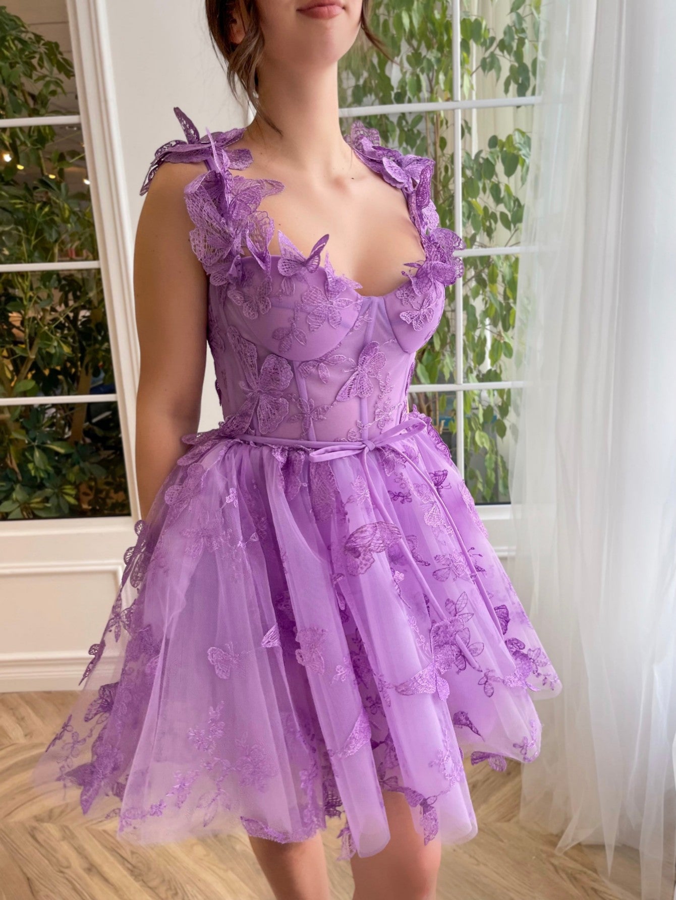 Natalie | Aline Short Tulle Prom Dress with 3D Butterflies