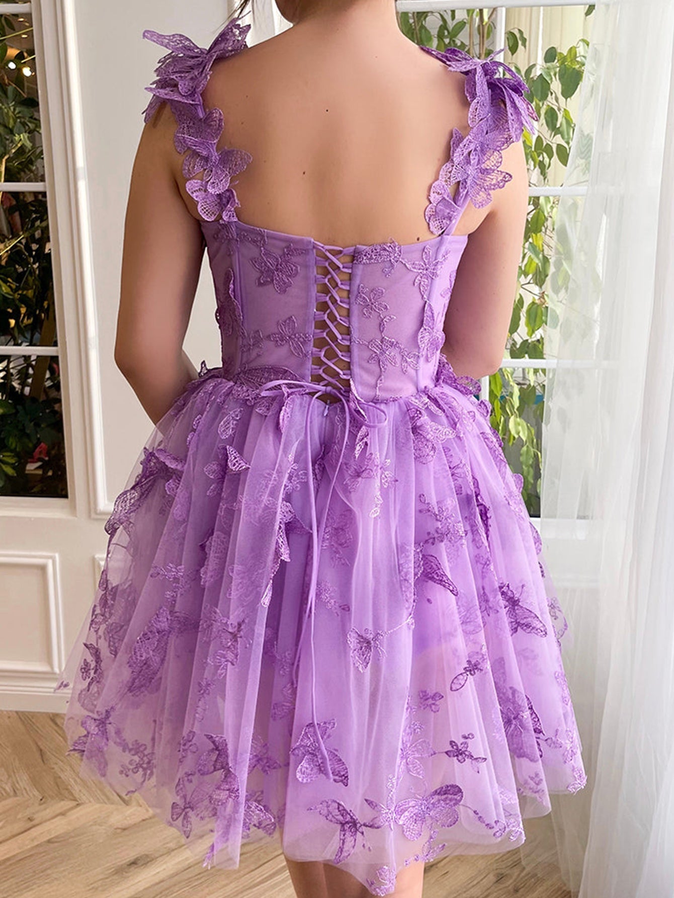 Natalie | Aline Short Tulle Prom Dress with 3D Butterflies