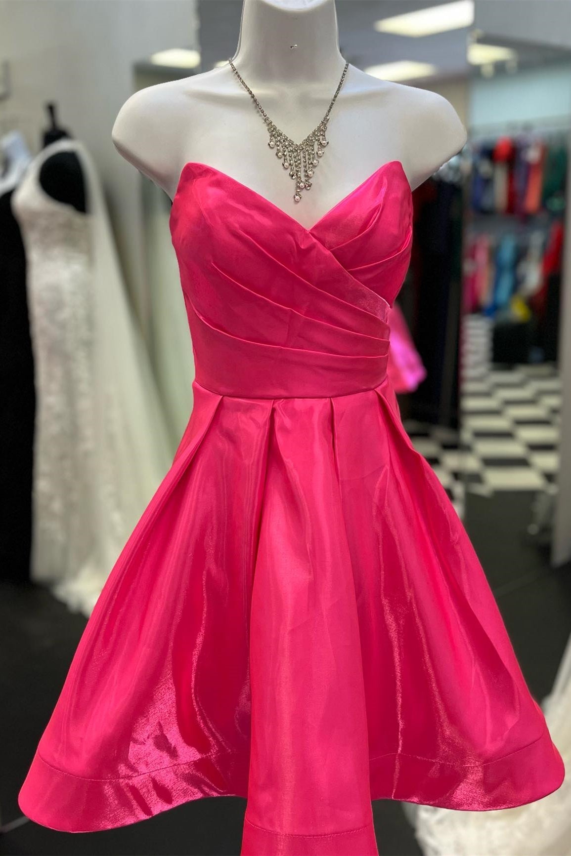 Fuchsia Strapless Surplice A-line Satin Homecoming Dress