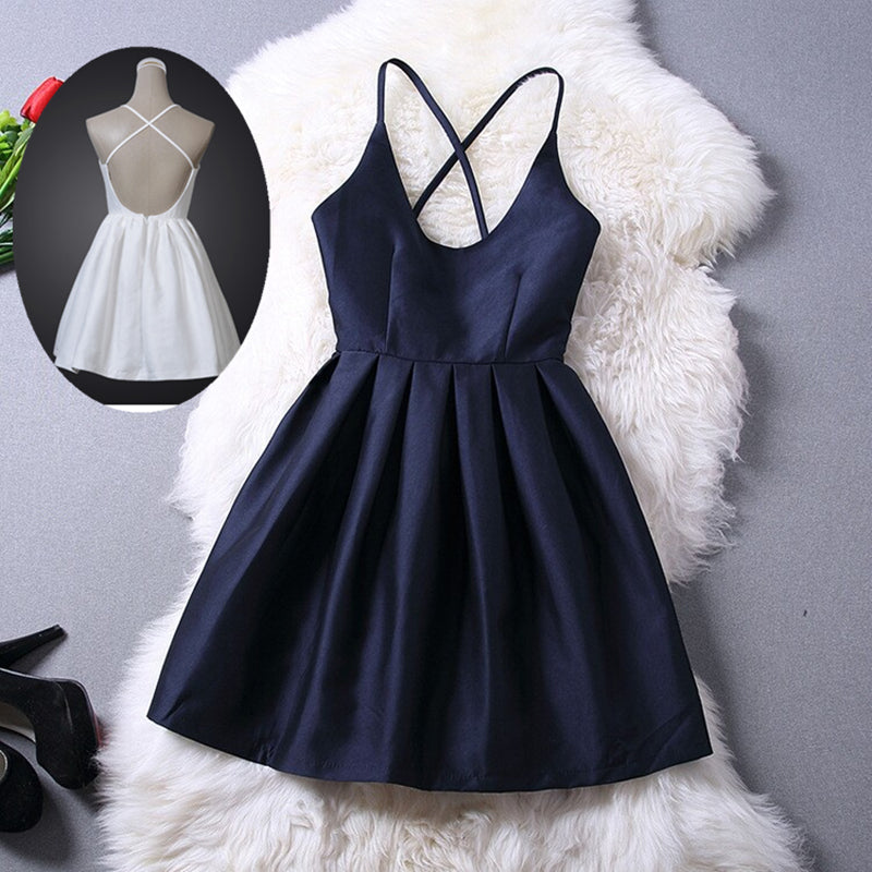 Lovey Blue Graduation Dresses, Short Navy Blue Women Dresses, Cross Back Party Dresses,Teen Formal Dresses