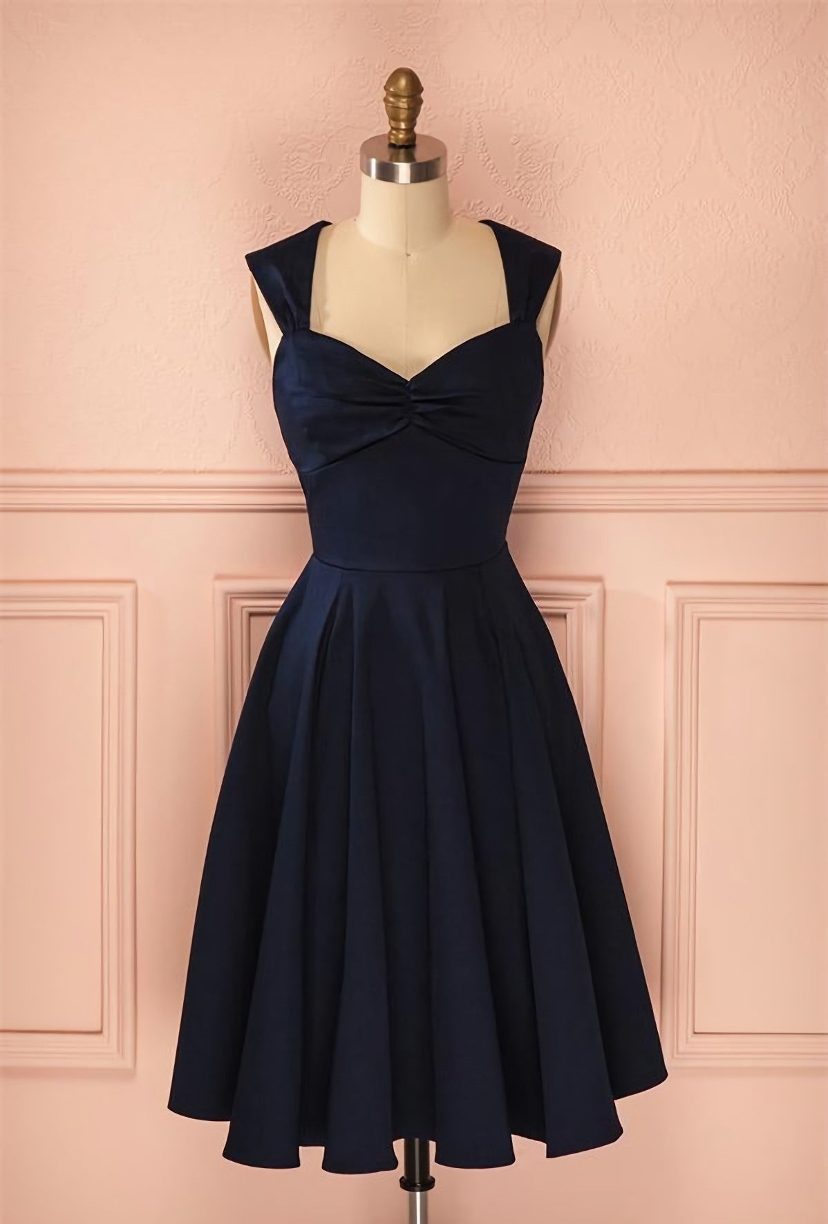 Vintage Simple Short Navy Blue Elegant Handmade Homecoming Dresses