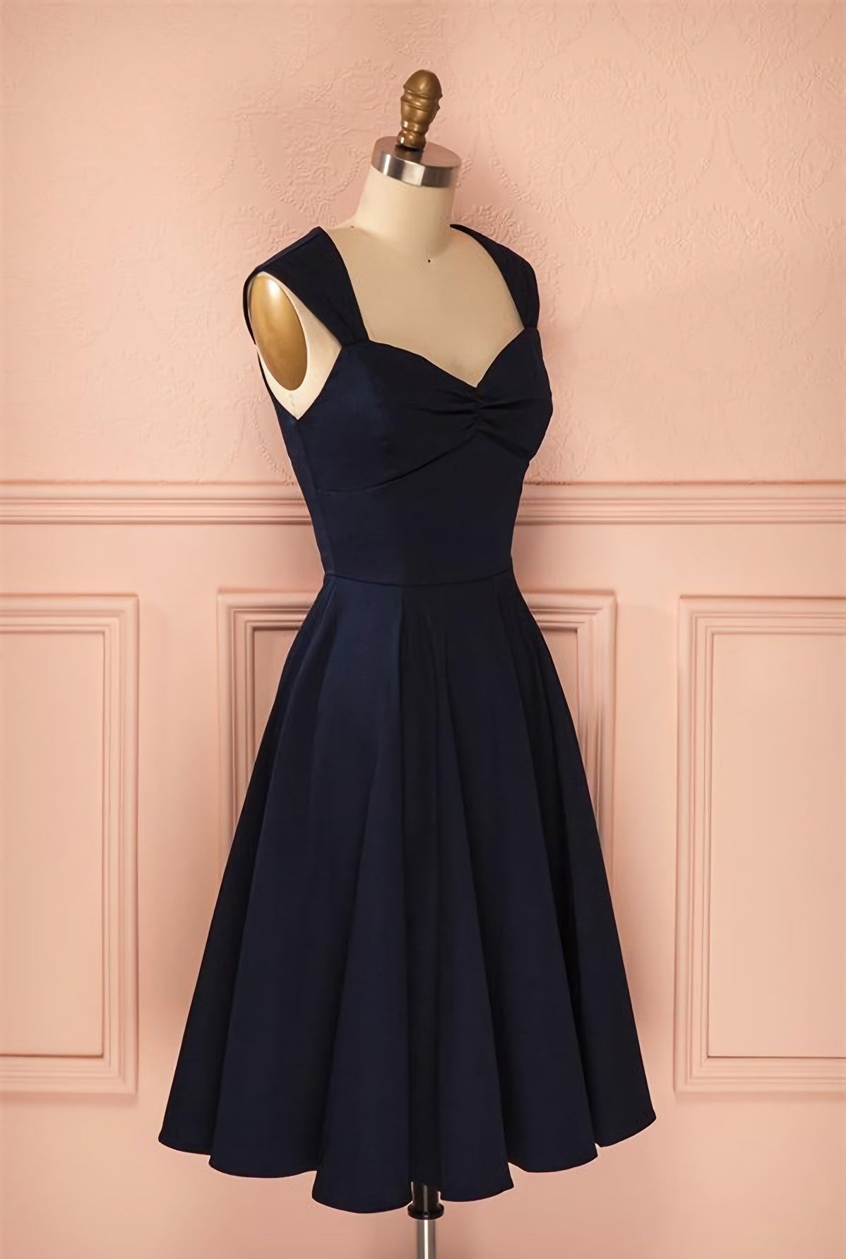 Vintage Simple Short Navy Blue Elegant Handmade Homecoming Dresses