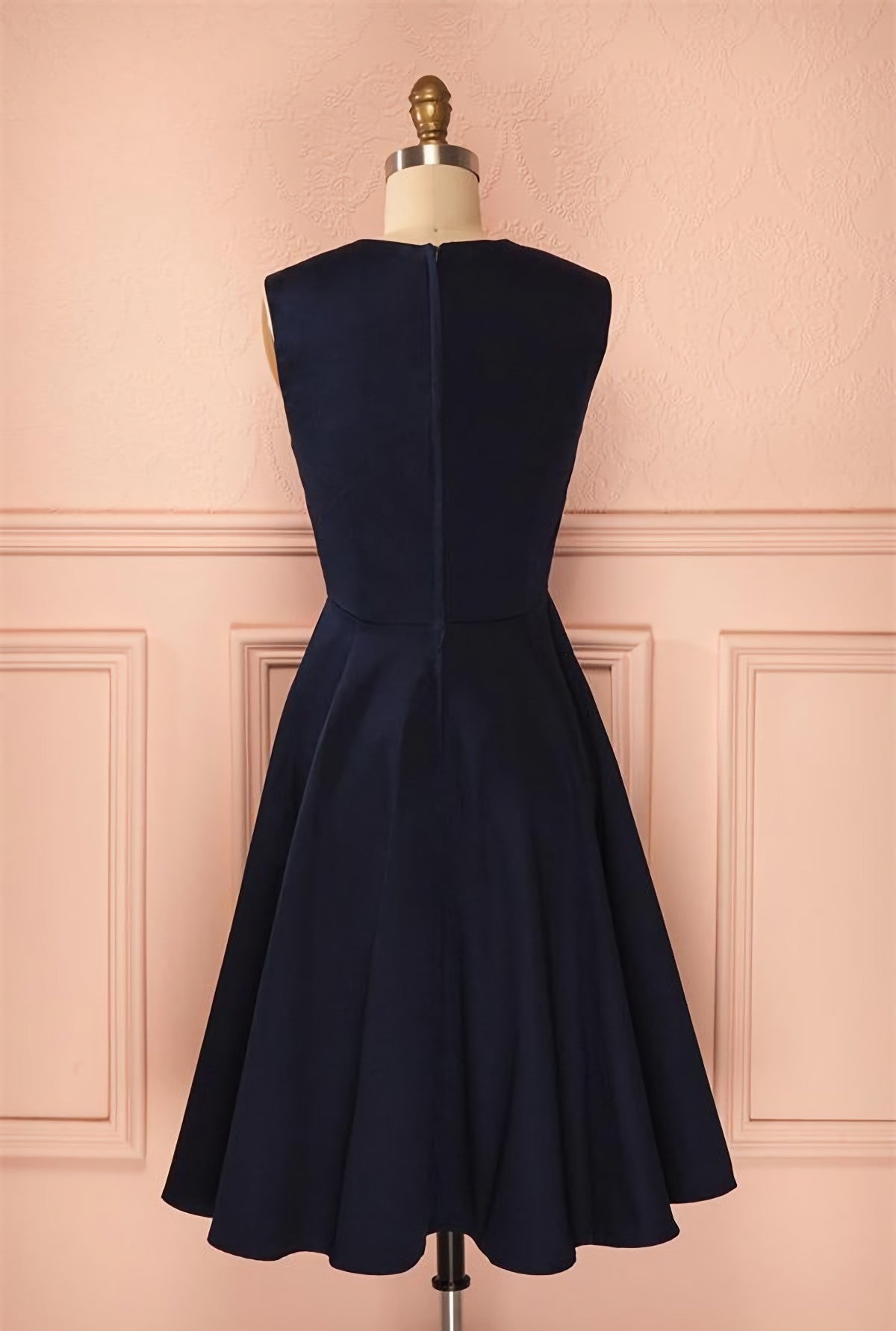 Vintage Simple Short Navy Blue Elegant Handmade Homecoming Dresses