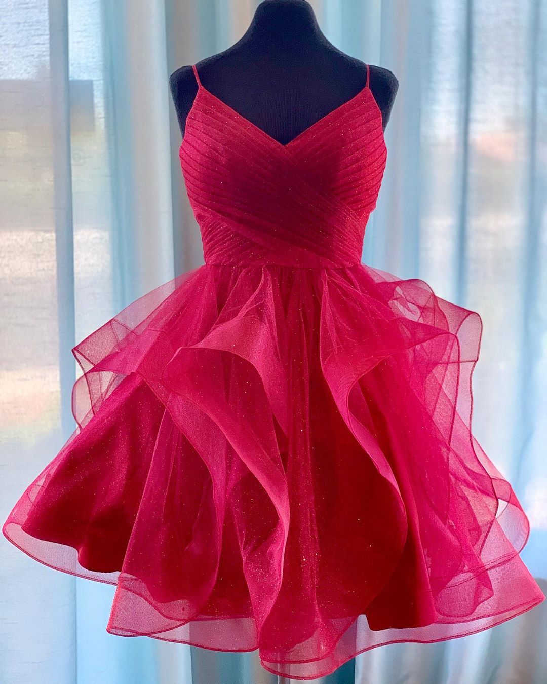 Red Ruffled Tulle Short Homecoming Dress