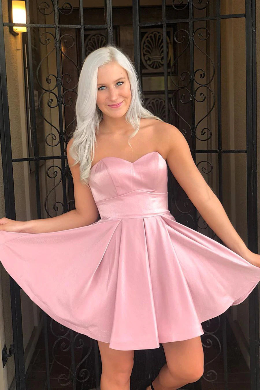 Wanda | Simple A-Line Strapless Pink Short Homecoming Dresses