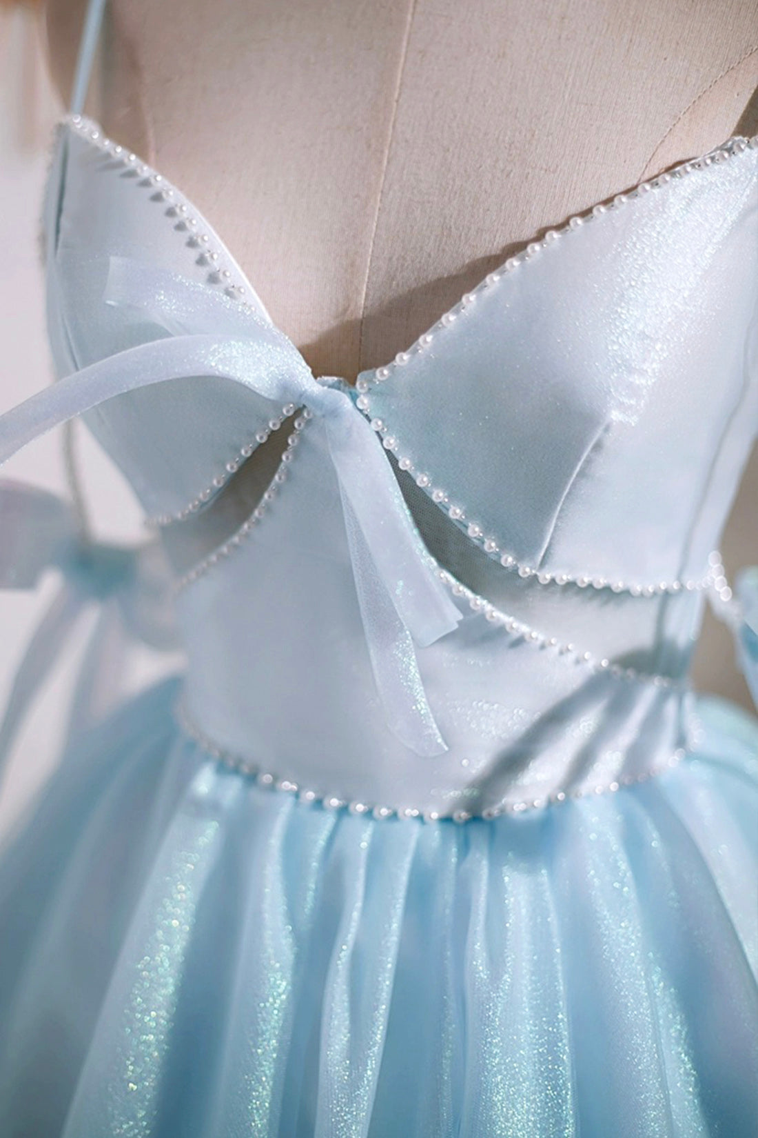 Sky Blue Spaghetti Straps Party Dress, Cute A-Line Tulle Homecoming Dress