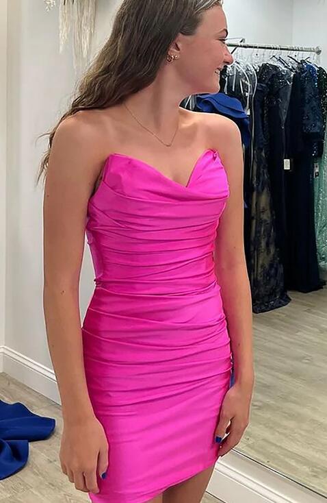 Boydcon Sweetheart Fuchsia Short Homecoming Dress with Ruched