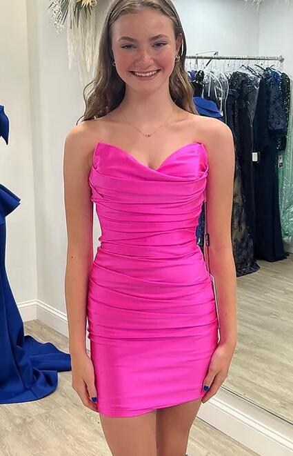 Boydcon Sweetheart Fuchsia Short Homecoming Dress with Ruched