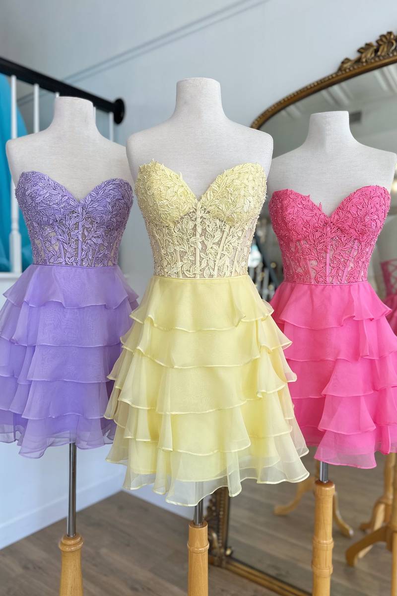 Diana | A-Line Strapless Tiered Corset Short Homecoming Dress with Appliques