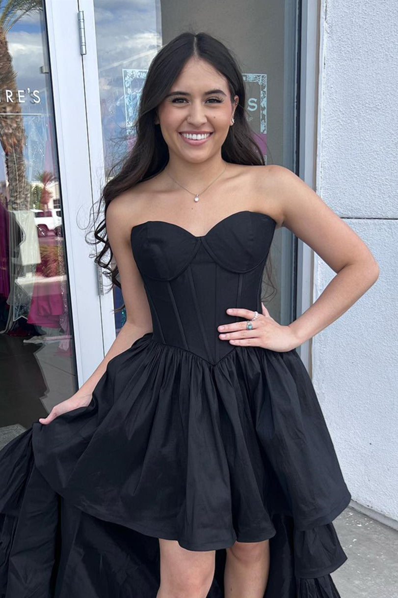 Black Strapless Hi-Low Multi-Layers Homecoming Dress