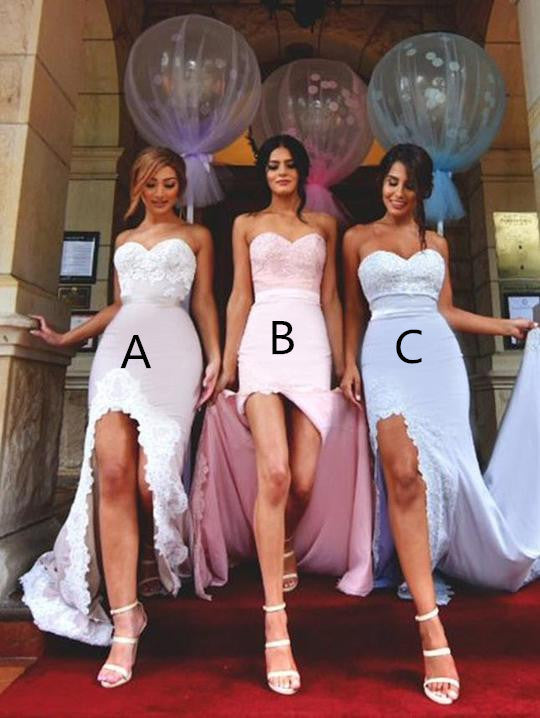 Mermaid Sweetheart Sweep Train Satin Appliqued Bridesmaid Dresses ASD2692