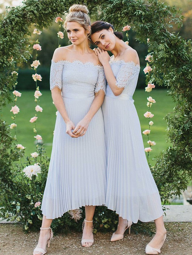 Charming Chiffon A-line Bridesmaid Dresses With Short Sleeves BD137