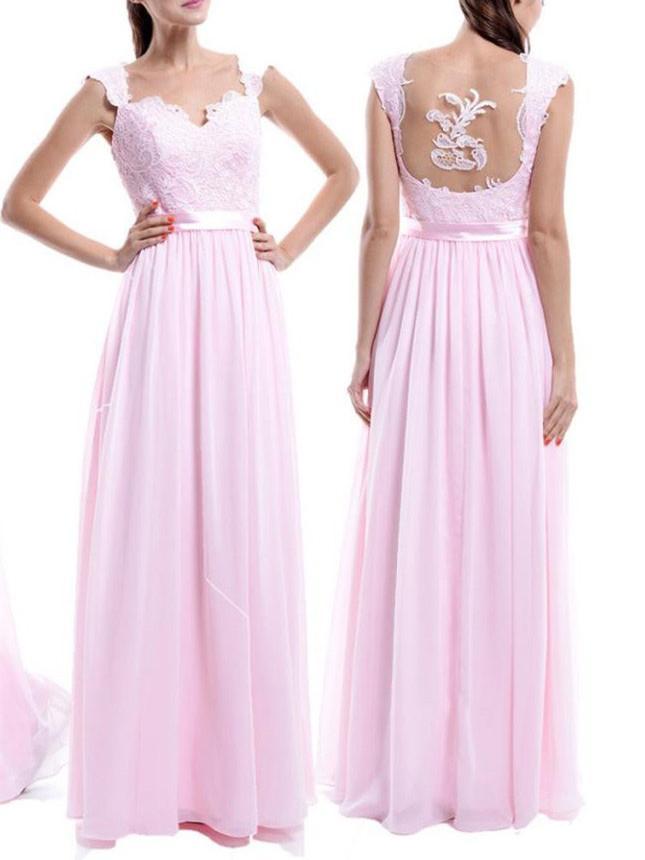 A-line Sweetheart Floor-Length Chiffon Appliqued Bridesmaid Dresses ABC00015