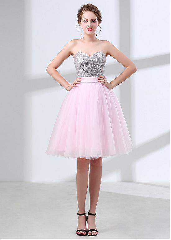 Delicate Sequin Lace & Tulle Sweetheart Neckline Short Length A-line Bridesmaid Dresses BD034