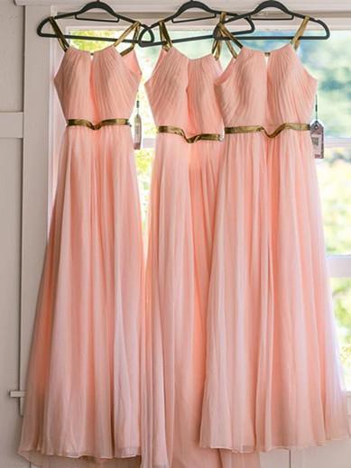 Excellent Chiffon Spaghetti Straps Neckline A-line Bridesmaid Dresses With Pleats BD041